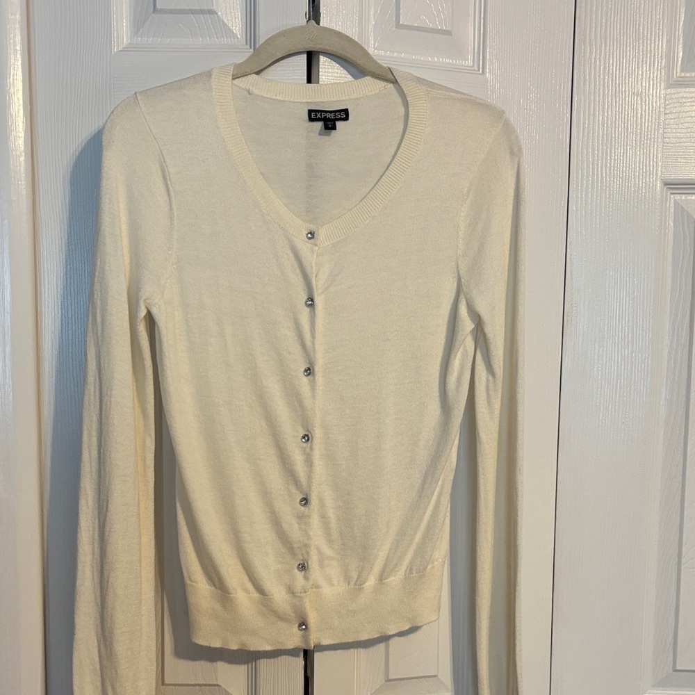 Express button down cardigan in white with jewel buttons size small  NWOT